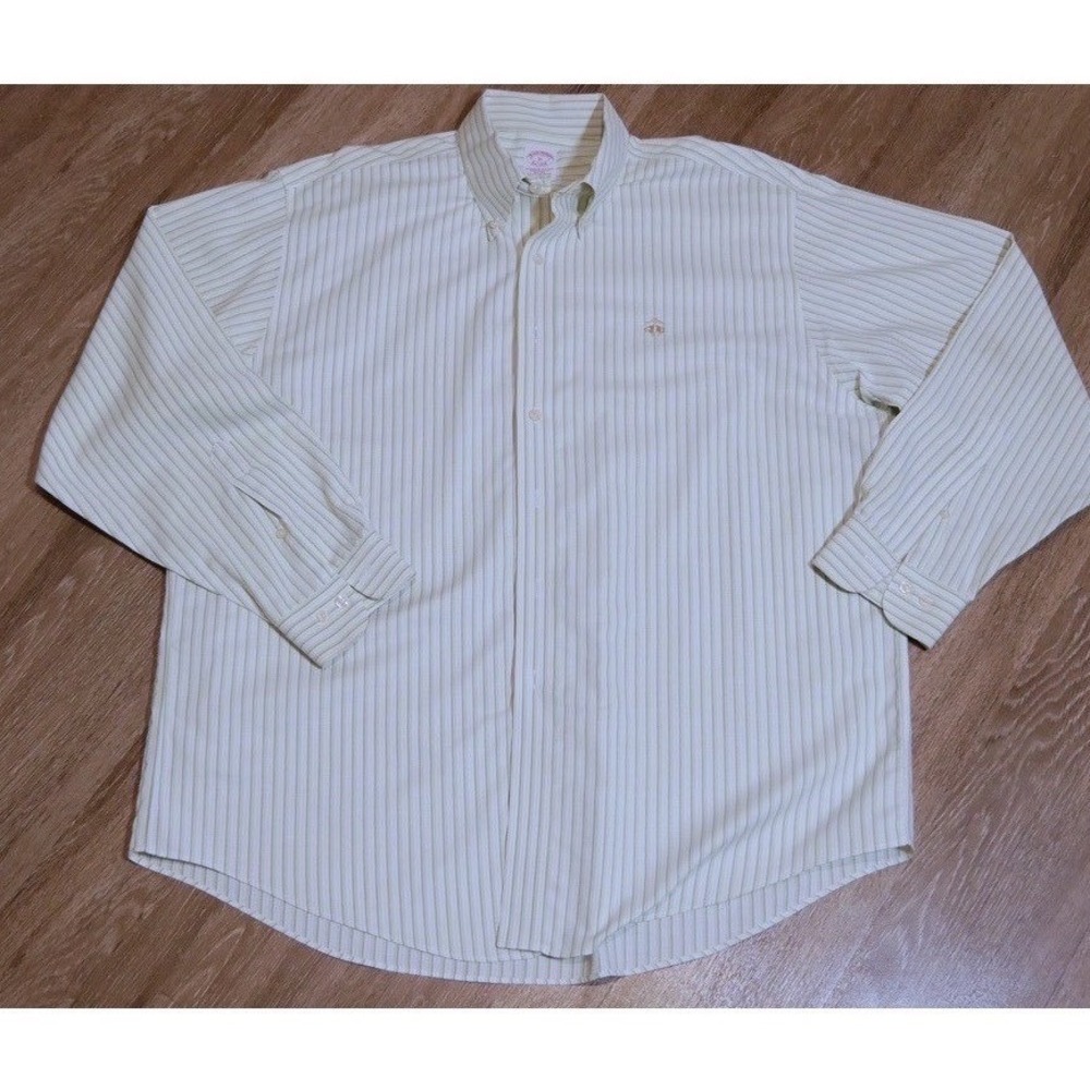 Brooks Brothers NonIron Supima Cotton Striped Shirt Men XL Traditional Fit Green